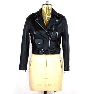 LAB Black Cropped Leather Moto Jacket